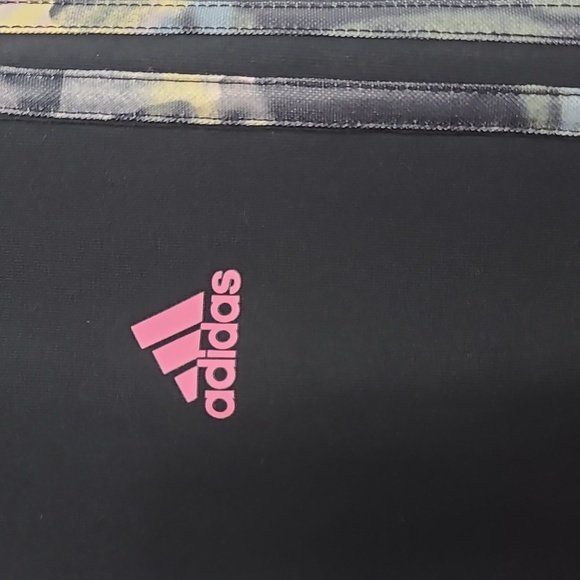 ADIDAS Black And Pink Logo Leggings with Multi Print Stripes Size XLarge - Picture 8 of 16